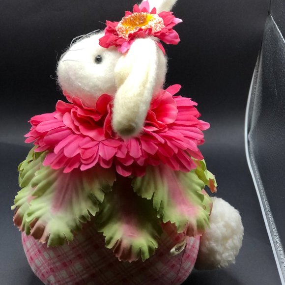 FLORAL RABBIT BUNNY Adorable Plush Bean Base Adjustable Wire Ears Easter Gift - Picture 12 of 15